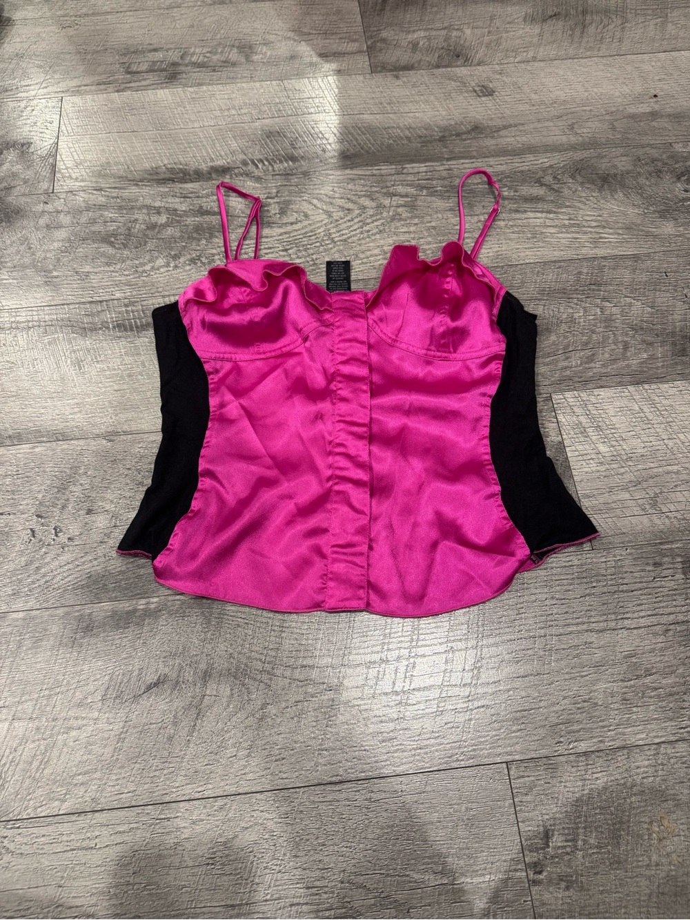 Y2K Parallel Pink & Black Satin Bustier Corset Top, Hook & Eye, Size 8